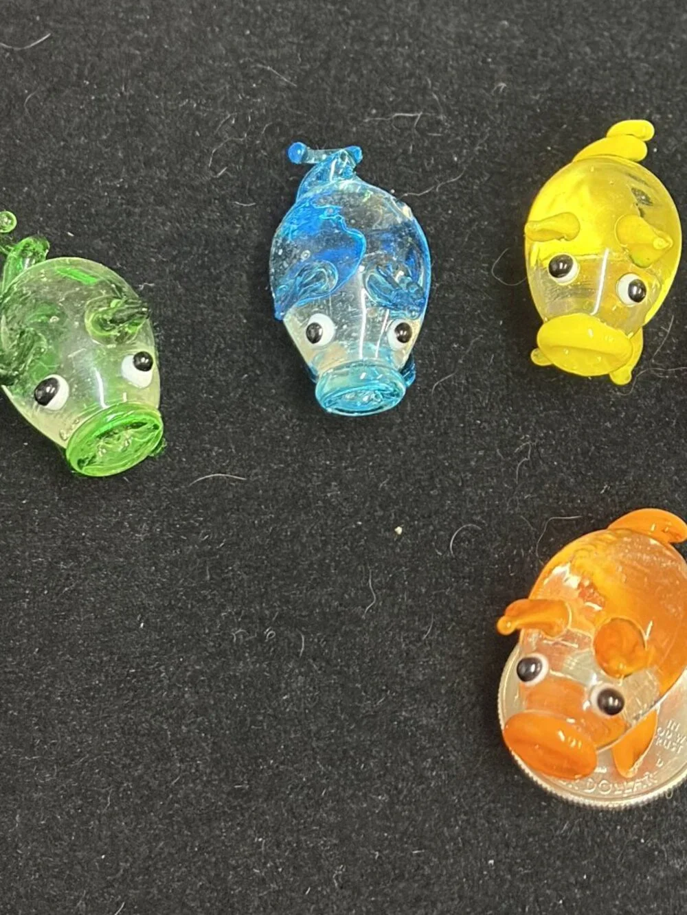 Set of 6 Handmade Mini Glass Blown Pig Figurines